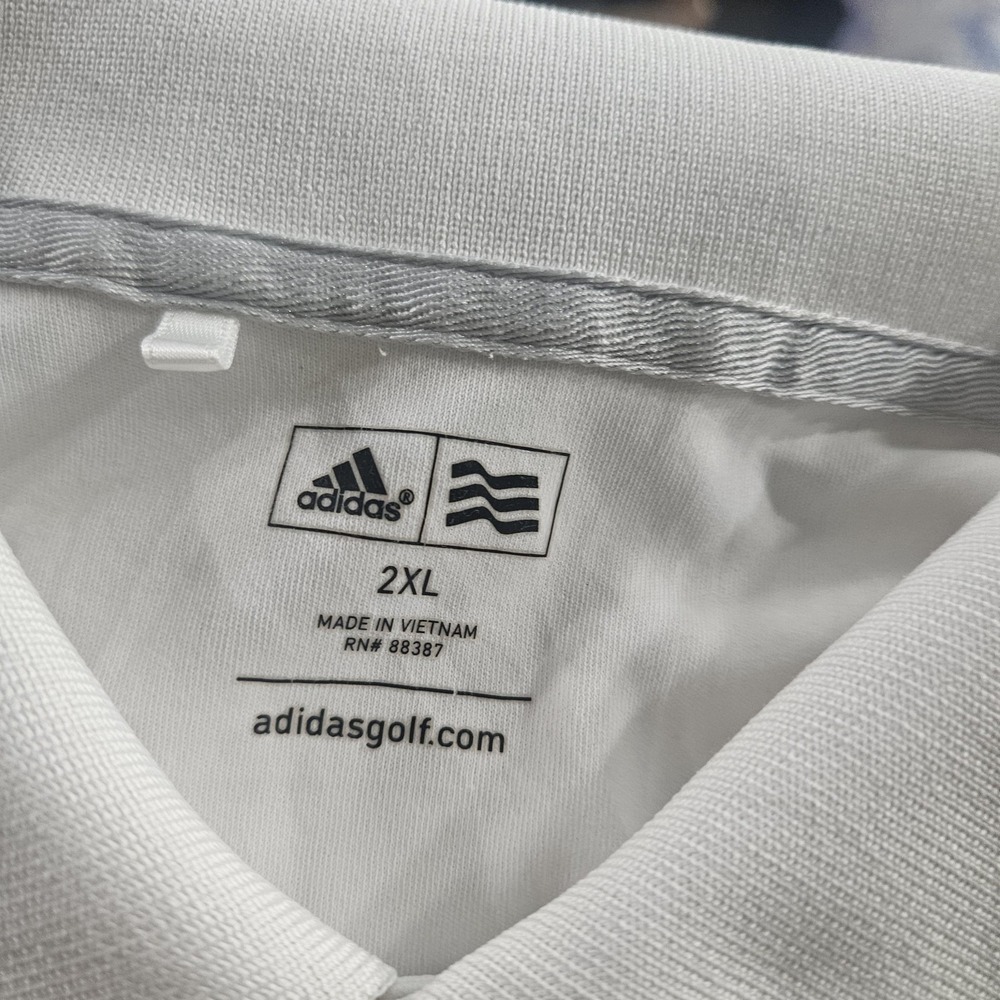 Adidas Polo Shirt Mens 2XL White Golf Performance 3 Stripe Logo Lightweight - Picture 3 of 6